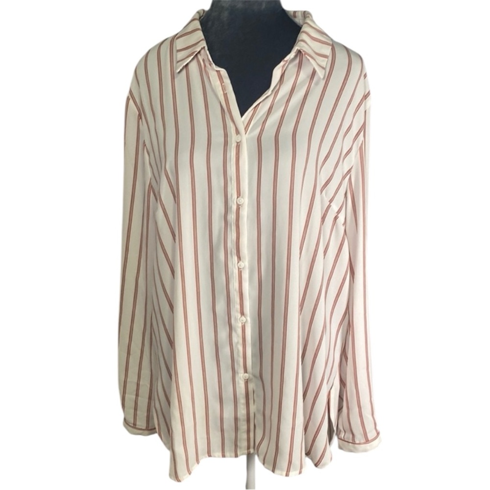 Adrianna Papell Long-sleeve Striped Button Down Blouse XL